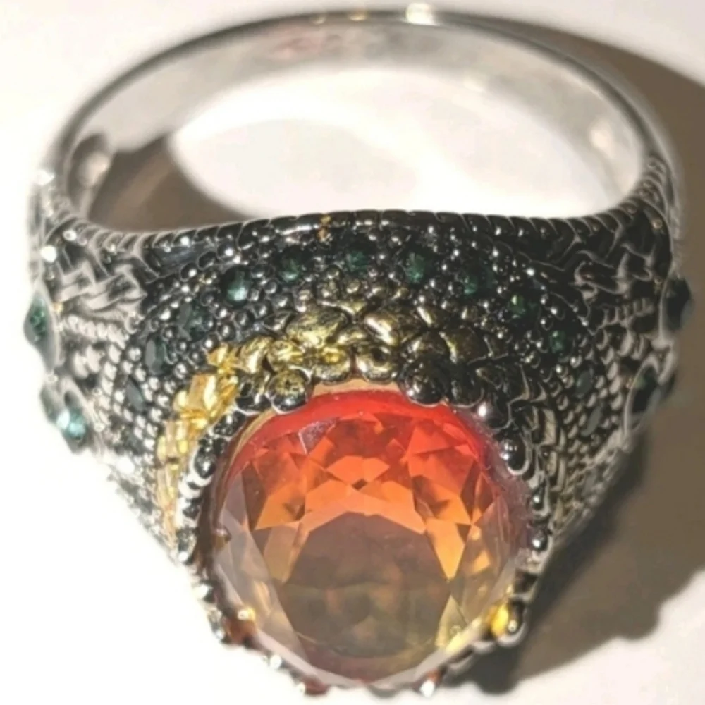 Retro Domineering Mystic Topaz Gemstone Statement Unisex Ring Sz 11
